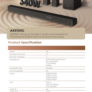 Hisense sound Bar 340 watts With DoulbyAtmos AX5100G