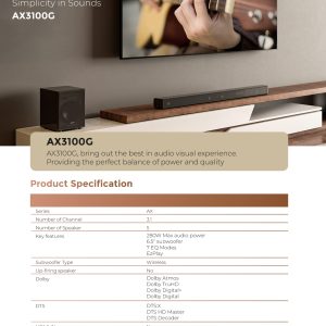 Hisense Sound Bar 280 Watts With DoulbyAtoms AX3100G